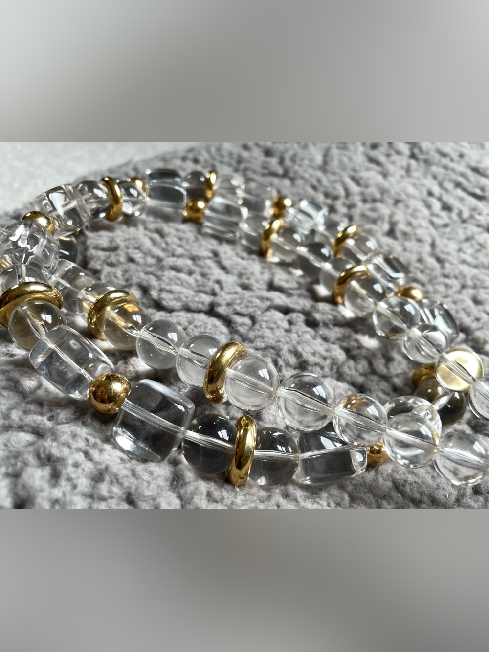 Vintage Trifari Clear Crystal Beaded Neclace with Gold Accents
